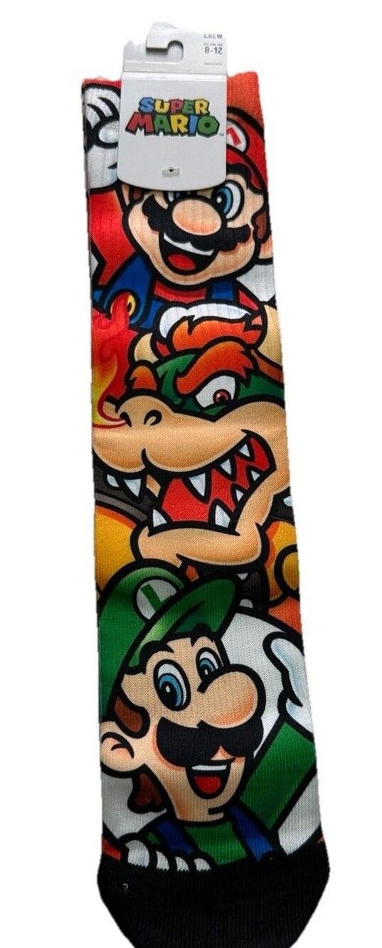 Nintendo Super Mario, Luigi & Bowser Sublimated All Over Print Crew Socks